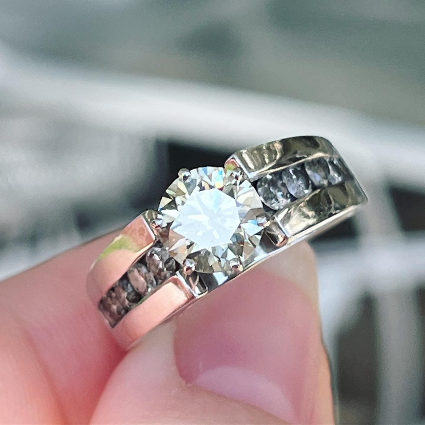 2 1/2ct Diamond Engagement Ring- Natural Diamonds- Solid White Gold 1 1/2 Center Vs 