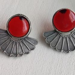 Brass Red Fan Shape Elegant Indian Beautiful Earrings Ethnic Wedding