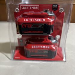 New CRAFTSMAN V20 20 2-Pack 4 Amp-Hour; 4 Amp-Hour Lithium Battery