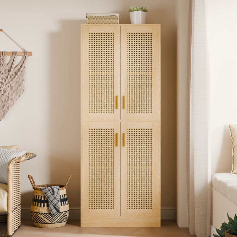 70.9"H Kitchen Pantry with Rattan Doors and Adjustable Shelves