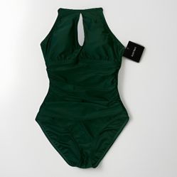 NWT Ellen Tracy One Piece Dark Sage Halter Summer Beach Swimsuit SZ 6 NEW Green