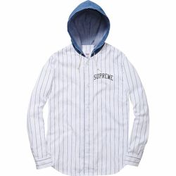 Supreme Pinstripe Hooded Baseball Shirt