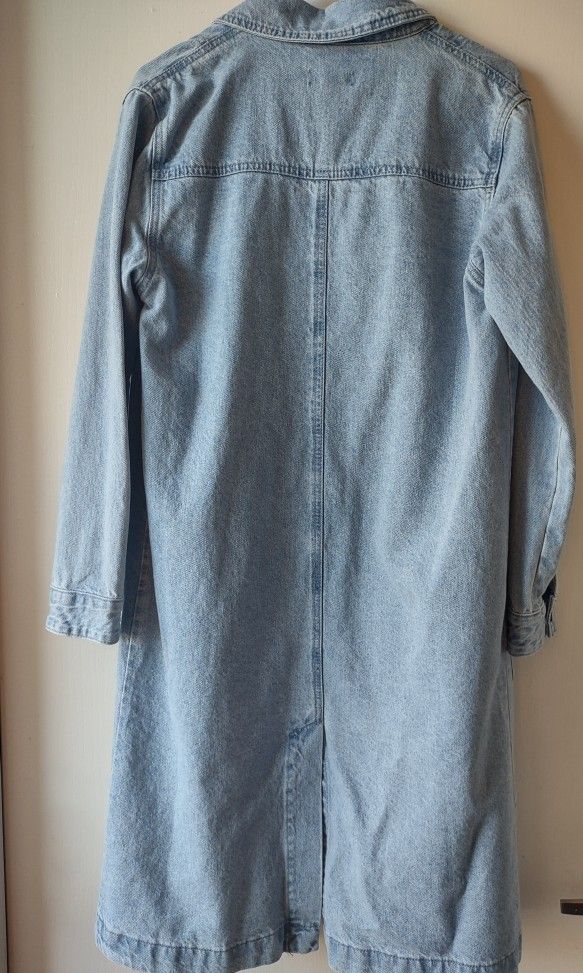 Women's Blue Denim Duster Trench Coat Cotton 