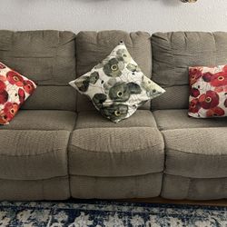 Two Green Sofas. Recliners On Both Ends