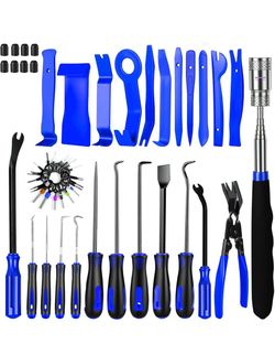 50Pcs Car Trim Disassembly Tool Set, Anti-Scratch Nylon Pry Bars, Terminal Extractor, Clip Pliers & Valve Stem Dust Caps for Removing Dashboards, Door