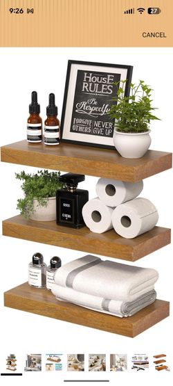 Wooden Floating Shelves for Wall 15.7" Walnut Bathroom Shelves Set of 3 Natural Paulownia Wood Shelves Décor Rustic Wall Mounted Shelves for Bedroom,L
