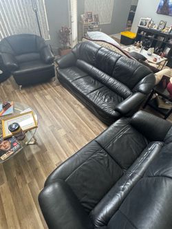 Black Leather couches - set of 3