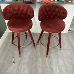 Wine Red Velvet Bar Stools Set Of 2 