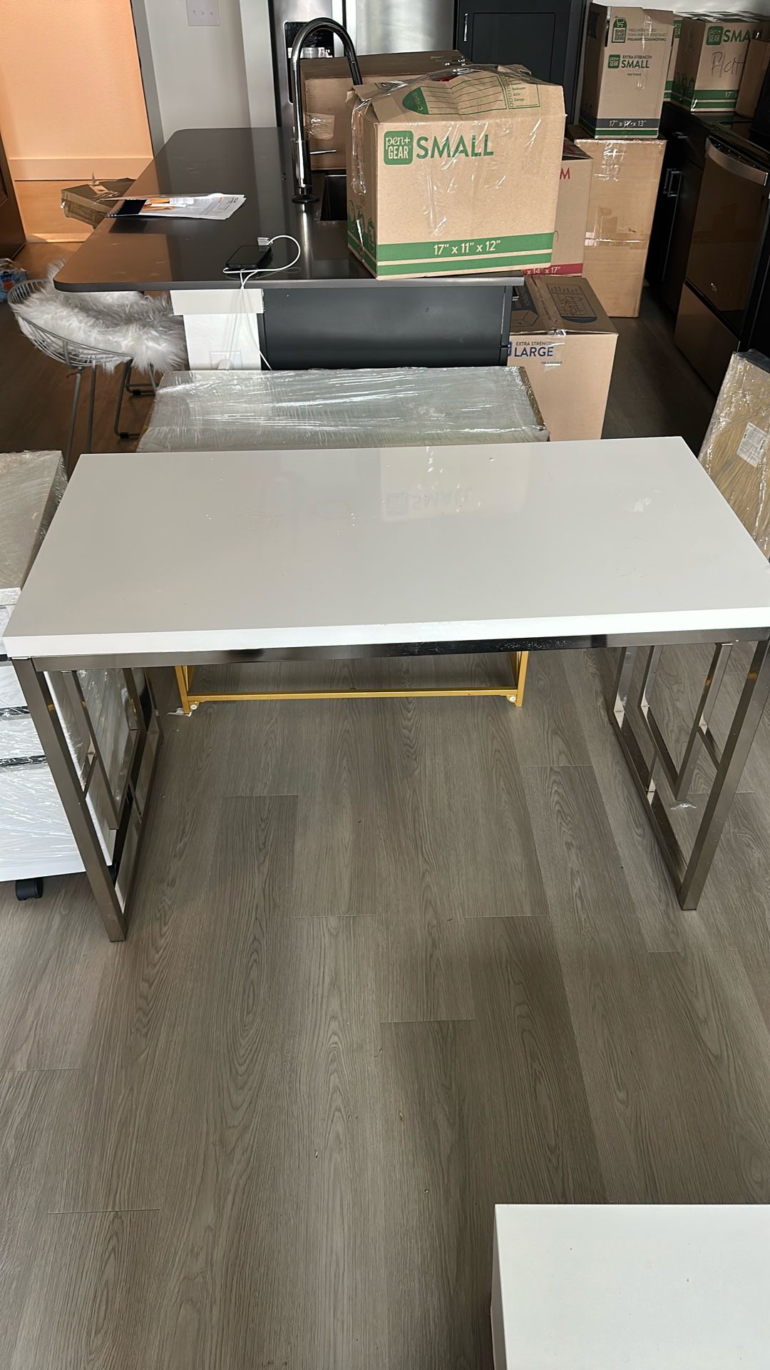 White And Silver Desk Or Mini Dinning Table Or Patio Table