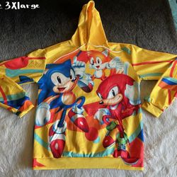 Sonic the Hedgehog Colorful All-Over Print Pullover Hoodie for Adults - Size 3XL