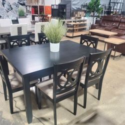 7 Pc Dining Set With Black Table With Storage P