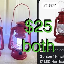 $25 Set of Red Metal Lanterns LED Battery Powered Lanterns
