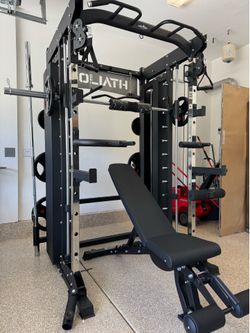 Smith Machine, Pulley System, Power Rack, Rubber Weights, Dumbbells