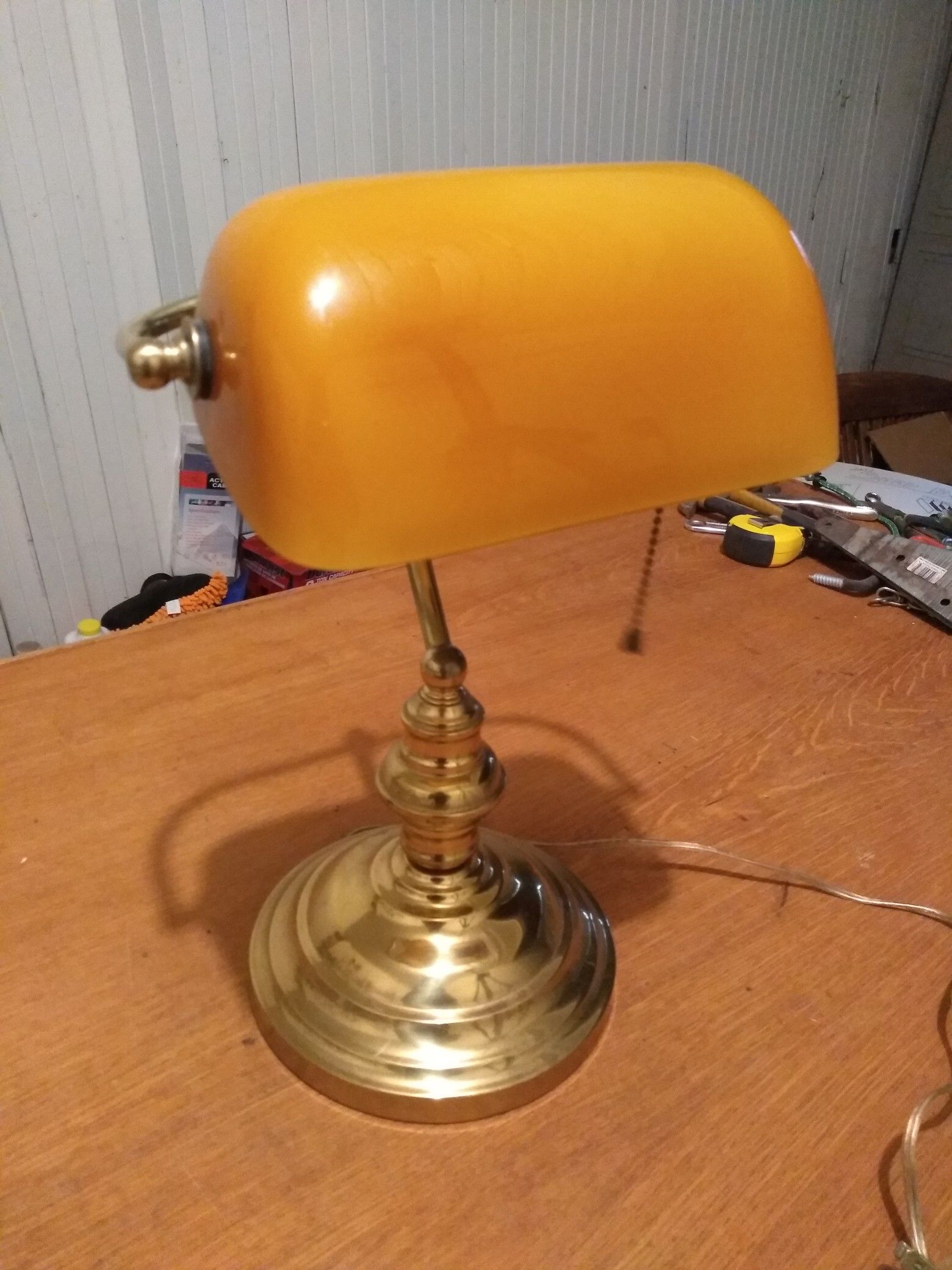 Antique Desk Lamp Amber glass cover