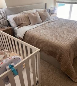 King upholstered bed frame with storage
