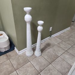 Tall White Wooden Pillar Candle Holders