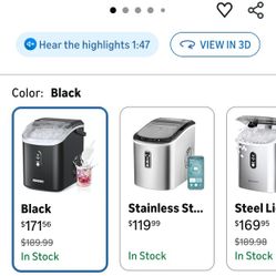 Ice Maker Countertop with Handle, Ready in 6 Mins, 34lbs Per Day, Removable Top Cover, Auto-Cleaning, Portable Sonic Ice Maker with Basket and Scoop, 