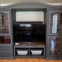 Samsung 55 Inch TV Includes Farmhouse TV Media center Wall Unit Dark Grey