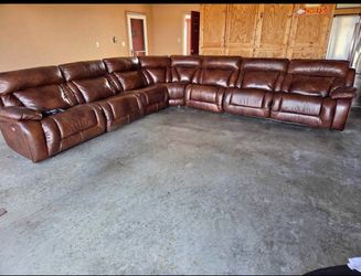 Free delivery Large Brown Leather Reclining Sectional Sofa