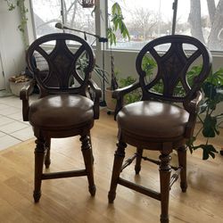 Antique leather Swivel Chairs SET