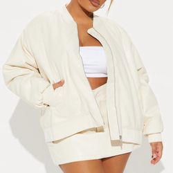 Cream Bomber Jacket And skirt Set