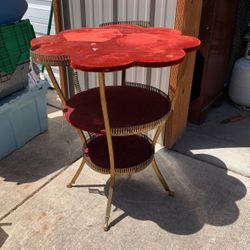 Old Brass And Velvet Table Three Shelves 