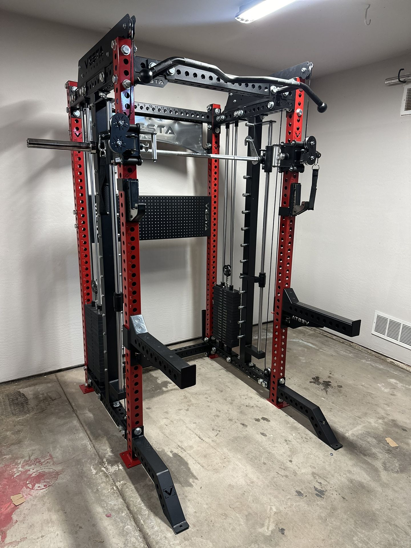 PRO SERIES Ultimate 3 1 Half Rack Functional Trainer w/Smith Machine Bar 400lb Stack Gym Equipment Fitness Commercial Squat Rack