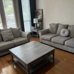 Grey Sofas,coffee table And 2 Sides Tools 