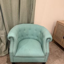 Teal Blue Tufted Barrel Accent Chair