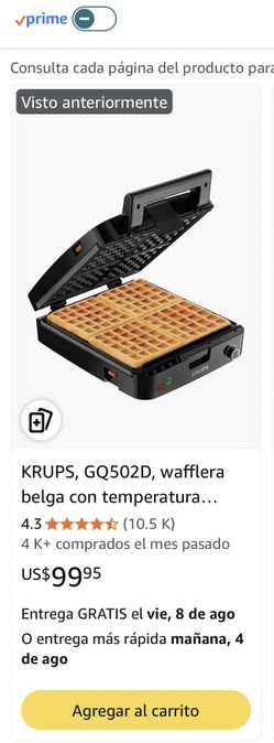 wafflera belga con temperatura ajustable, con platillos removibles, 4 rodajas, plateada y negra.