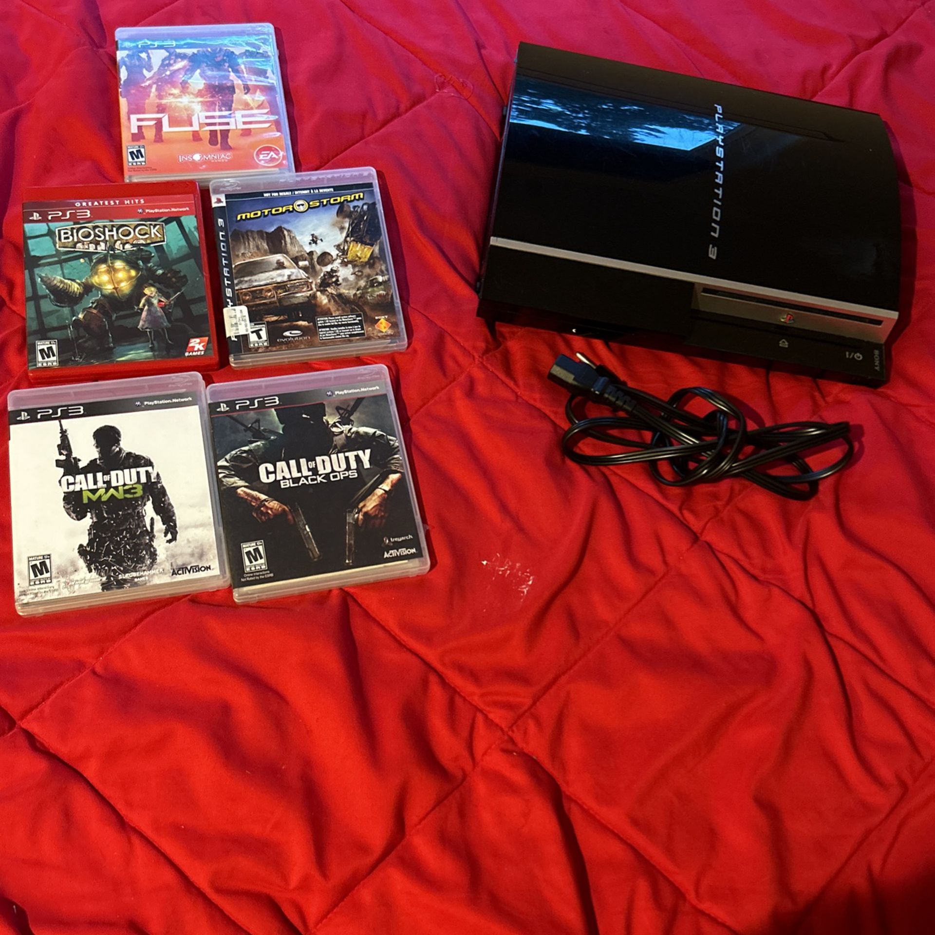 PS3 With 5 Games No Controller Just Power Cord