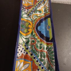 EXQUISITE Talavera Mexican Folk Art 6"x16" Long Rectangular Platter.
