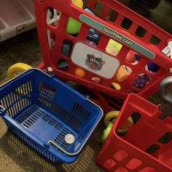 Aldi Grocery Store Kids Pretend Play Fake Food Grocery Shopping Cart Microwave Basket