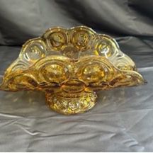 Firm, Amber Glass Moon & Star Pattern Fire Side Shaped Basket - LE Smith Glass USA