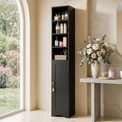 Tall Narrow Bookshelf with Adjustable Shelves - Stylish Slim Storage Cabinet, 70.9 in. Black 4 Cubes Accent Cabinet brand new in box $65 B187