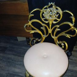 Antique Or Vintage Gold Painted Cast Iron Framed Dressing Room Chair 