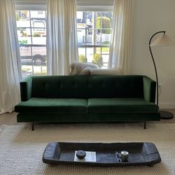 CB2 Emerald Green Velvet Sofa Couch