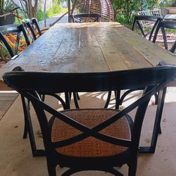 Reclaimed Wood & Iron Dining Table With 8 Restoration Hardware Chairs, Delivery Available