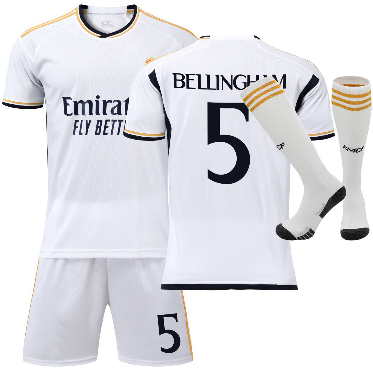 Real Madrid Bellingham No. 5 Fan Soccer Jersey Set with Socks Youth Sizes (7-13 years)