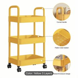  3 Tier Storage Cart With Wheels-yellow Color 