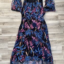 Anthropologie Maeve Floral Off The Shoulder Black Dress Size 2 Viscose Aline