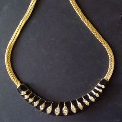 Vintage Gold Tone Black Enamel Necklace