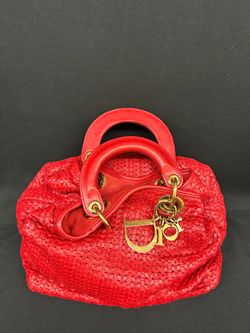 Christian Dior Soft Lady Dior Medium Woven Red Leather Handbag Purse