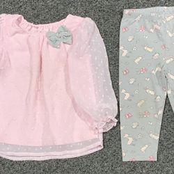 Healthtex girls 18 month shirt with bunny bow and bunny leggings Easter outfit 