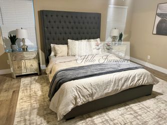 New Natalie Grey Upholstered Bed 