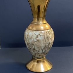 Vintage Delft Porcelain/brass Vase 