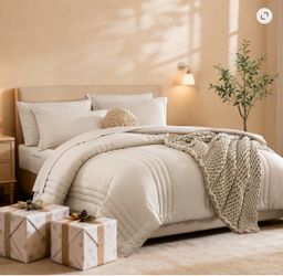 7- Piece Bed in Bag Comforter Set with Sheets, Beige, King