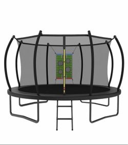 Trampoline Outdoor 14FT 12FT 10FT 8FT with Safety Enclosure Net, Recreational Trampoline for Kids and Adults, Anti-Rust, ASTM Approved, Black