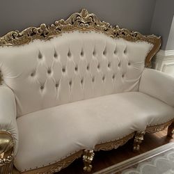 Lovely. French Style Couch Arm Chairs And Bench 