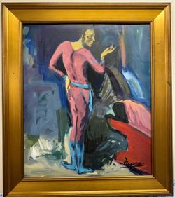 Antique Spanish Matador Bullfighter Oil Painting – Signed “Picasso” – gold Framed 19” x 11”